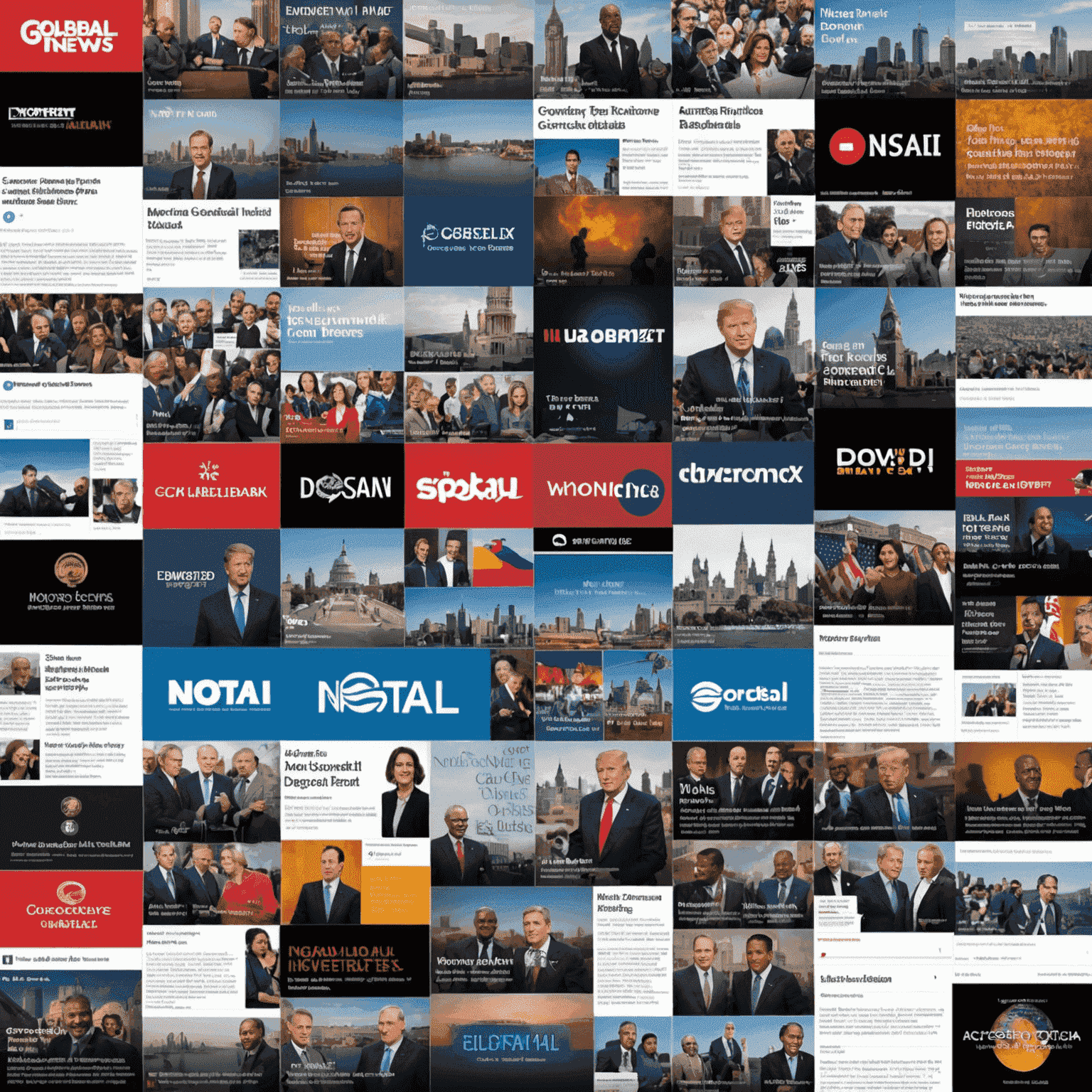 A collage of global news headlines, featuring diverse topics such as politics, technology, and current events, tailored for notsai users
