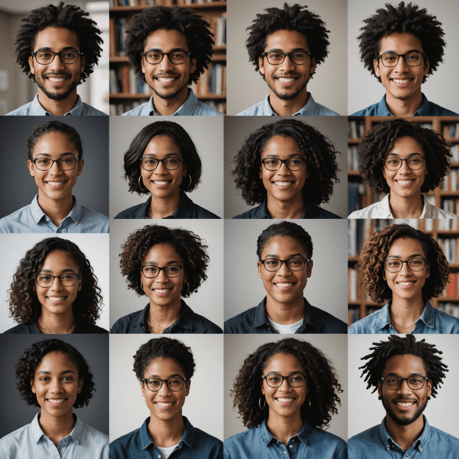 A collage of diverse individuals using notsai in various settings - students in libraries, professionals in offices, and creatives in studios