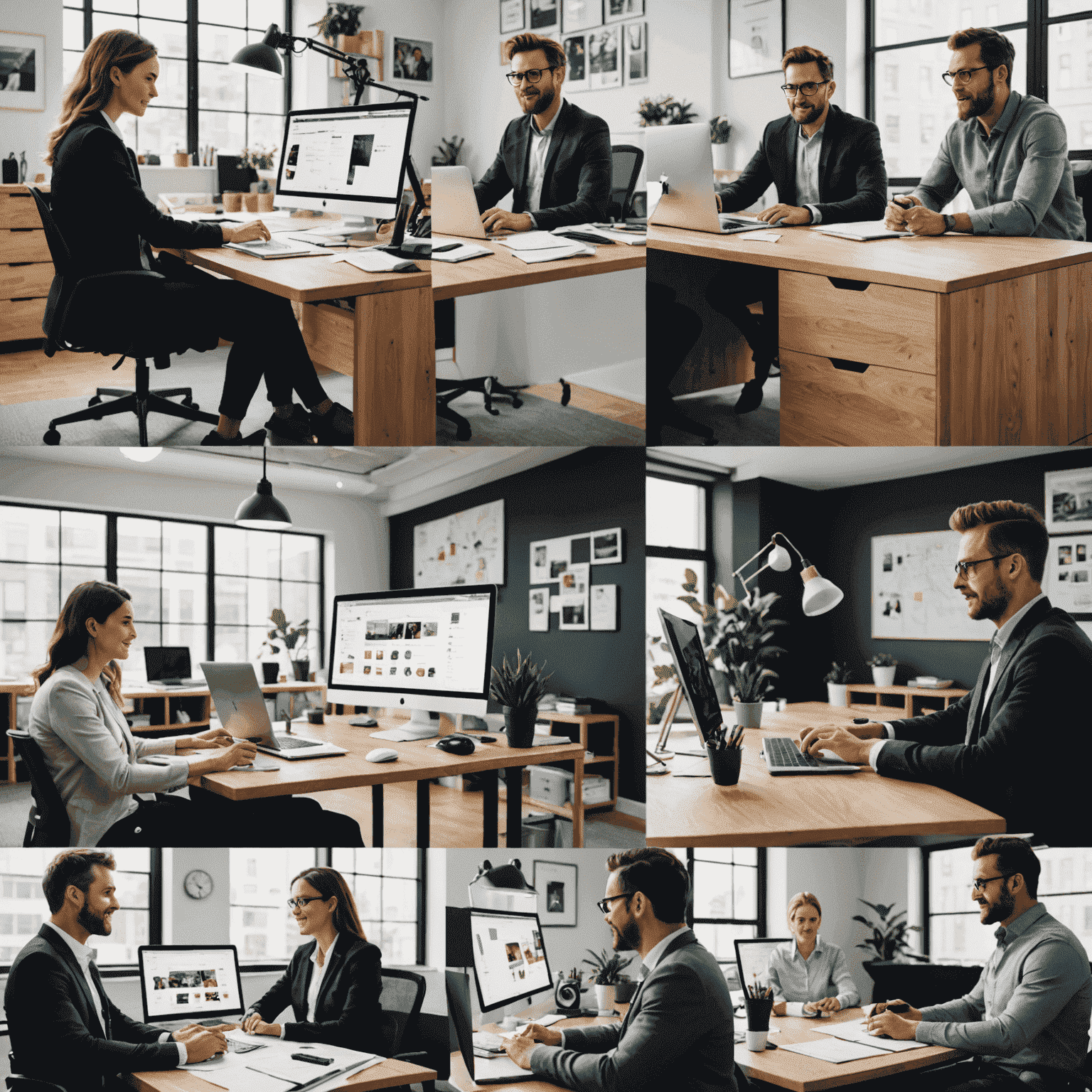 A montage of professionals in various settings - an office, a creative studio, and a home office - all using NotSAI. They are shown managing projects, brainstorming ideas, and collaborating remotely using the platform.